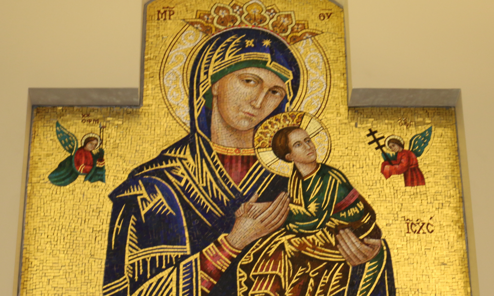 Madona with infant Jesus Mosiac Adoration Chapel